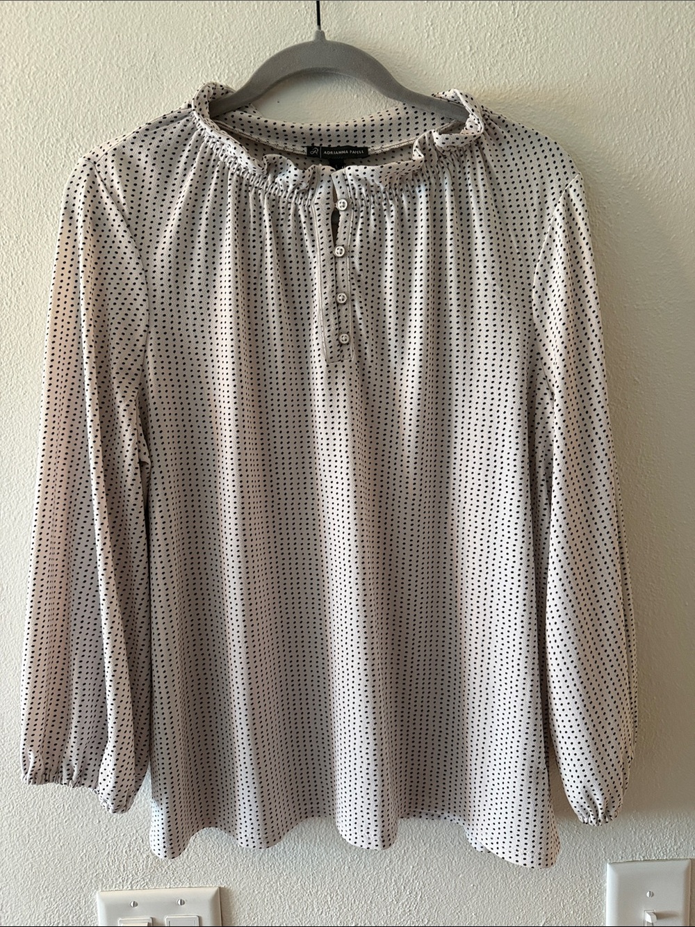 Adrianna Papell White Blouse with Black Dot Print